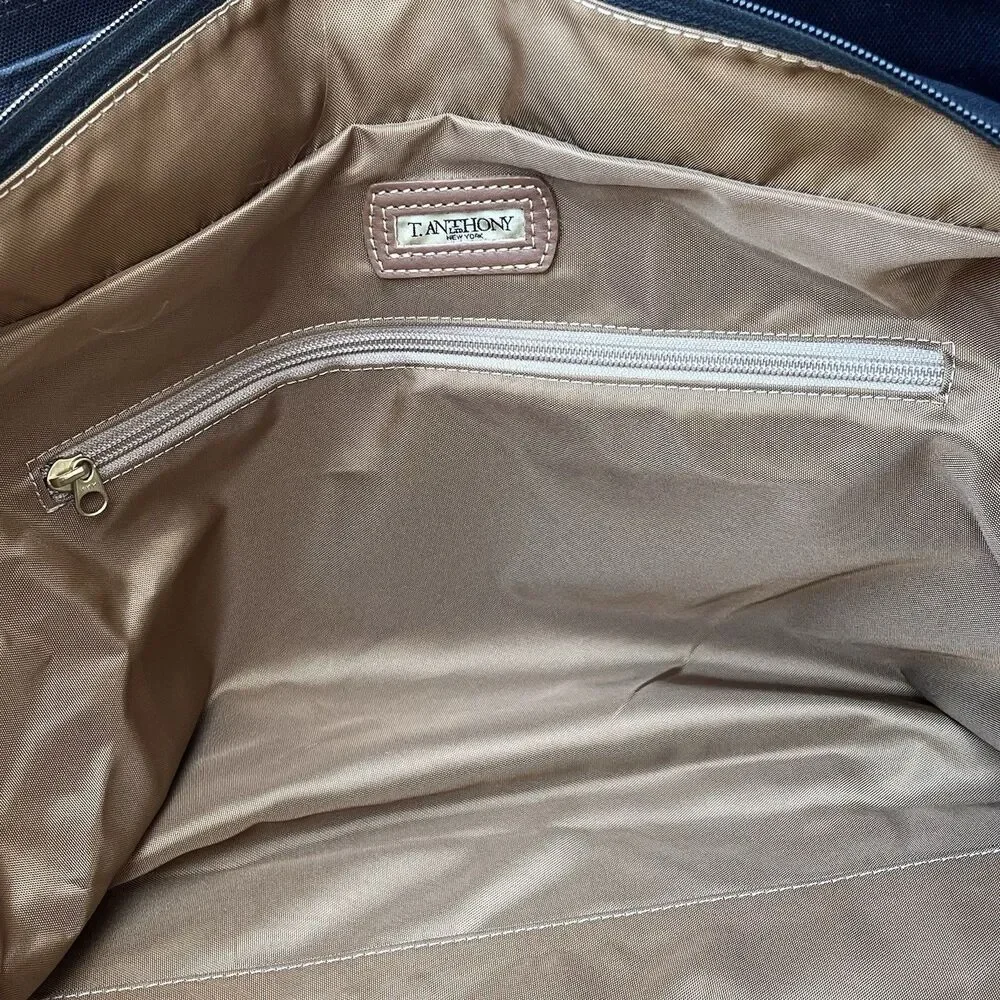 T. Anthony Weekender Duffle Bag Black Canvas Tan Leather Monogram CIH No Strap